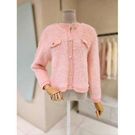 진주포켓 라운드 퍼 가디건