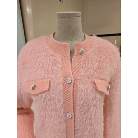 진주포켓 라운드 퍼 가디건