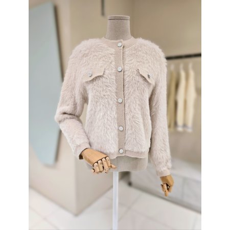 진주포켓 라운드 퍼 가디건