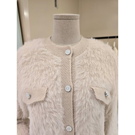 진주포켓 라운드 퍼 가디건