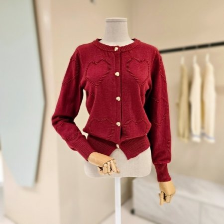 하트 엠보 라운드 니트가디건