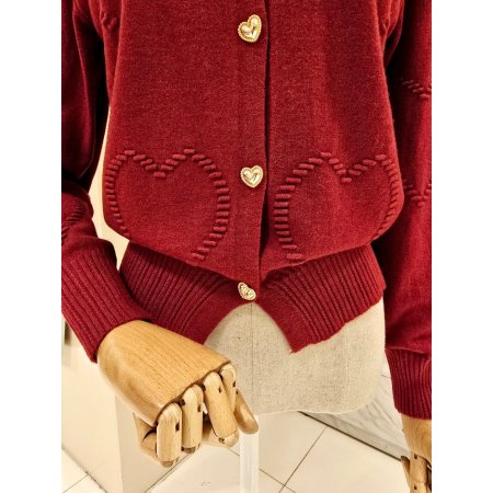 하트 엠보 라운드 니트가디건