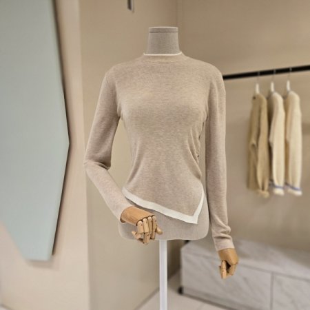 사선 주름 배색 언발 라운드니트