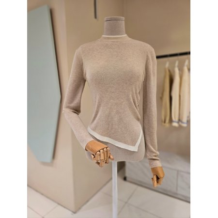 사선 주름 배색 언발 라운드니트