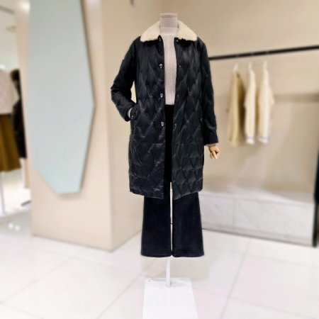 밍크카라 구스다운 롱 점퍼