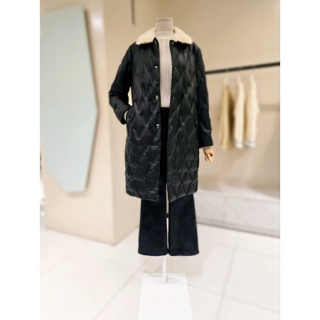 밍크카라 구스다운 롱 점퍼