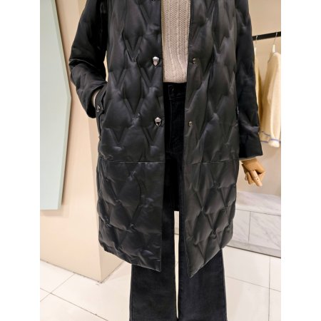 밍크카라 구스다운 롱 점퍼