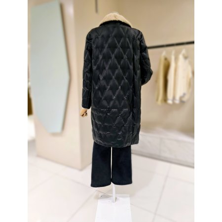 밍크카라 구스다운 롱 점퍼