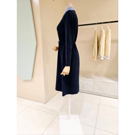 카라배색 스트링 니트 원피스