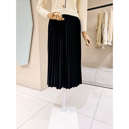 투버튼 플리츠 스커트 배색 니트원피스