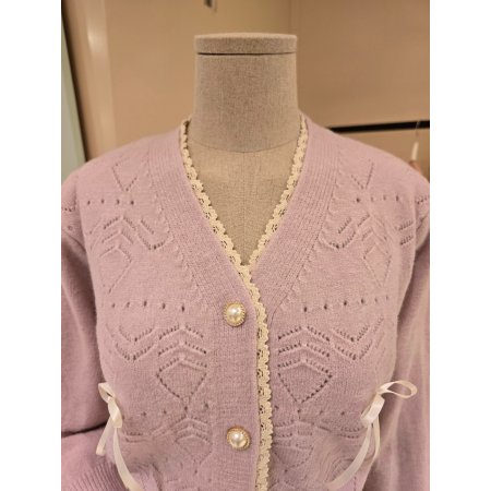 레이스 라인 리본 브이넥 가디건