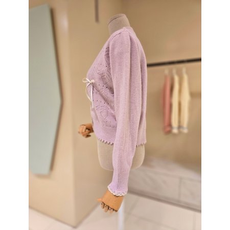 레이스 라인 리본 브이넥 가디건