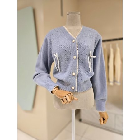 레이스 라인 리본 브이넥 가디건