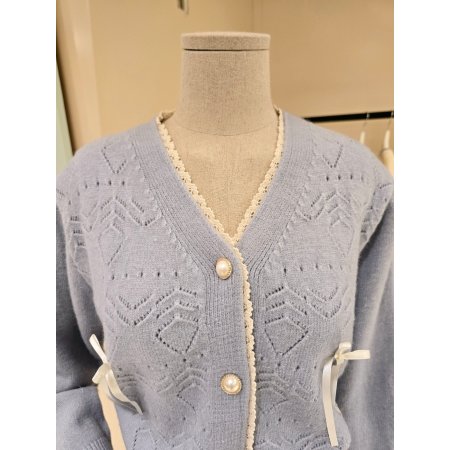 레이스 라인 리본 브이넥 가디건