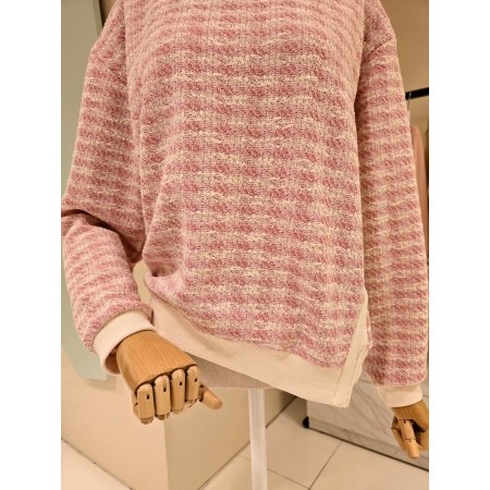 잔체크 배색 라운드 티셔츠