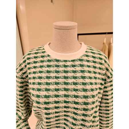 잔체크 배색 라운드 티셔츠