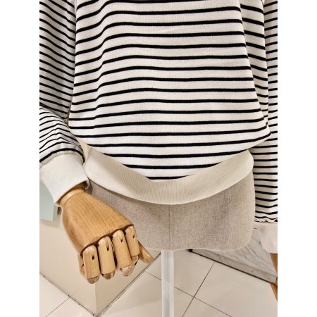 스마일 기모 스트라이프 티셔츠