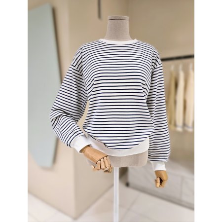 스마일 기모 스트라이프 티셔츠