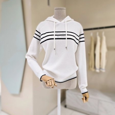 단가라 배색 후드 니트티셔츠