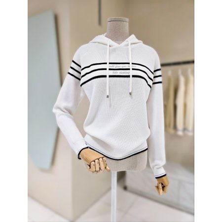 단가라 배색 후드 니트티셔츠