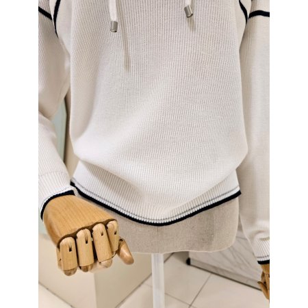 단가라 배색 후드 니트티셔츠