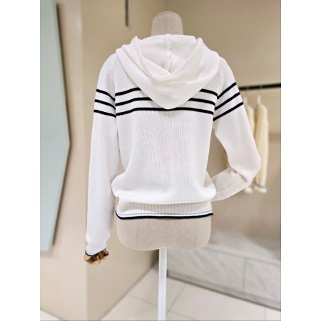 단가라 배색 후드 니트티셔츠