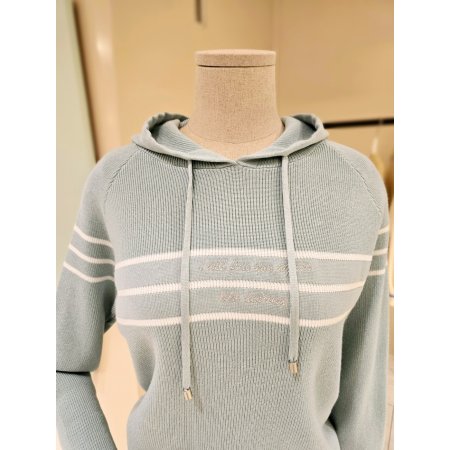 단가라 배색 후드 니트티셔츠