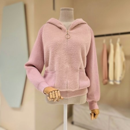 아몬드 후드 집업 니트가디건