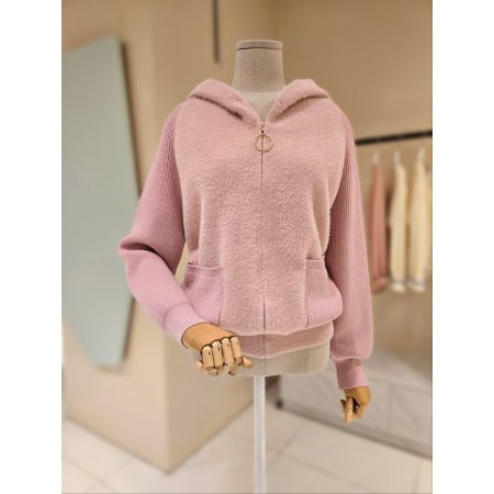 아몬드 후드 집업 니트가디건