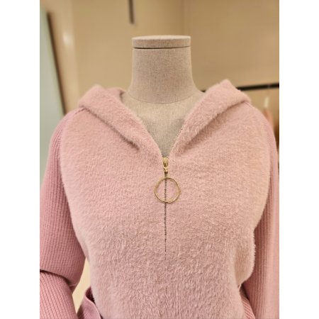 아몬드 후드 집업 니트가디건