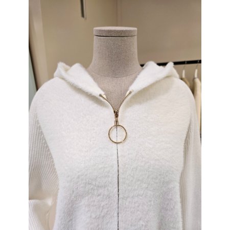 퍼배색 후드 집업가디건