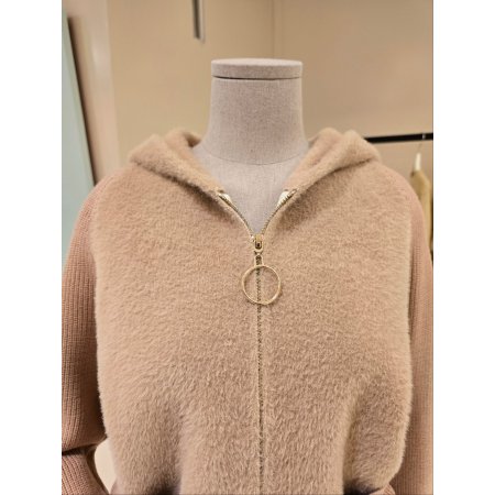 퍼배색 후드 집업가디건