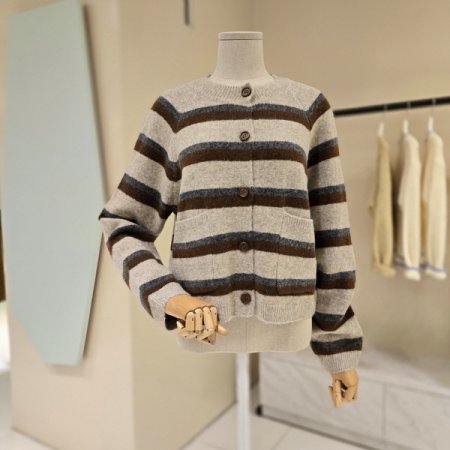 3색 단가라 라운드 니트가디건