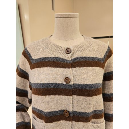 3색 단가라 라운드 니트가디건