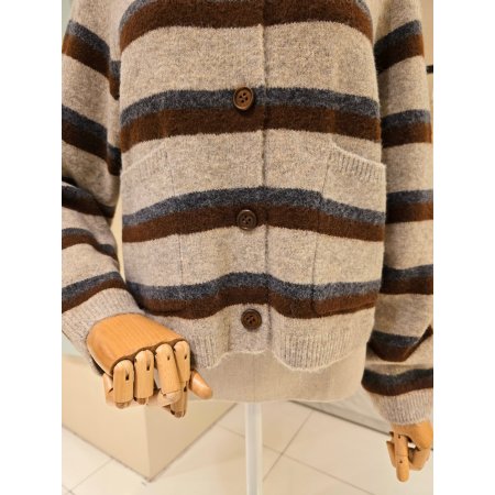 3색 단가라 라운드 니트가디건