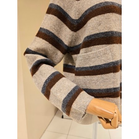 3색 단가라 라운드 니트가디건