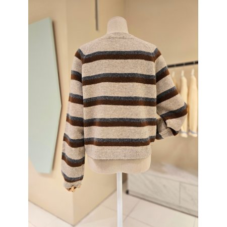 3색 단가라 라운드 니트가디건