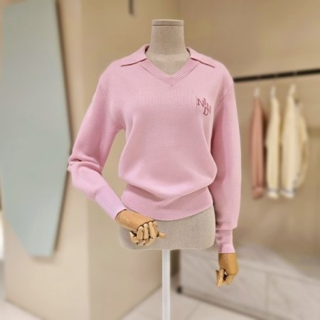 레터링 카라넥 니트티셔츠