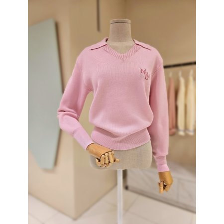 레터링 카라넥 니트티셔츠