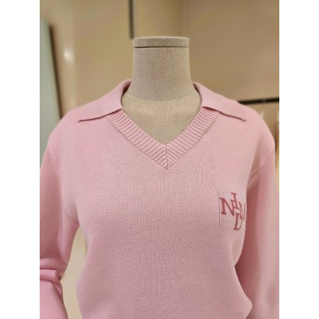 레터링 카라넥 니트티셔츠