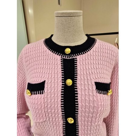 배색라인 꽈배기 니트 가디건