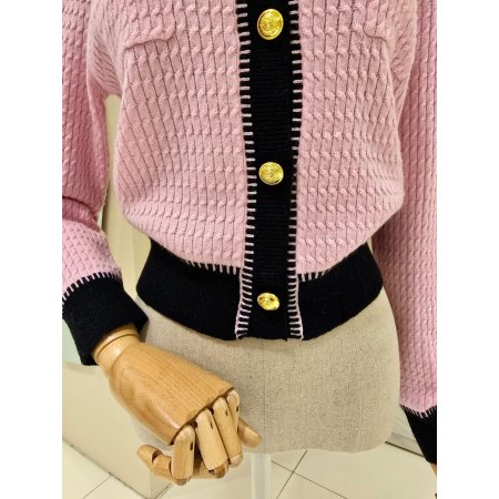 배색라인 꽈배기 니트 가디건