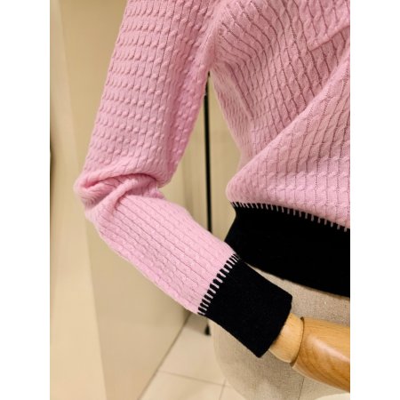 배색라인 꽈배기 니트 가디건