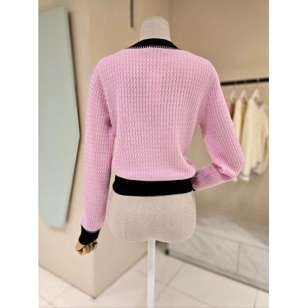 배색라인 꽈배기 니트 가디건