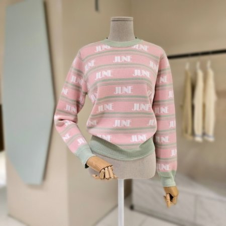 라인배색 단가라 라운드 니트