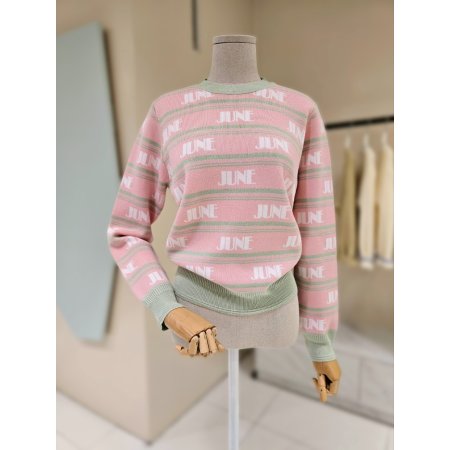 라인배색 단가라 라운드 니트