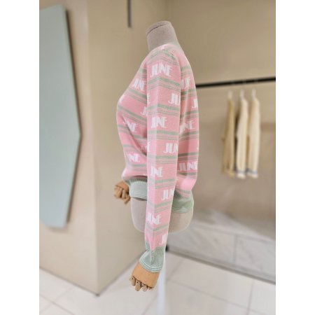 라인배색 단가라 라운드 니트