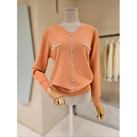 진주 브이넥 니트 티셔츠