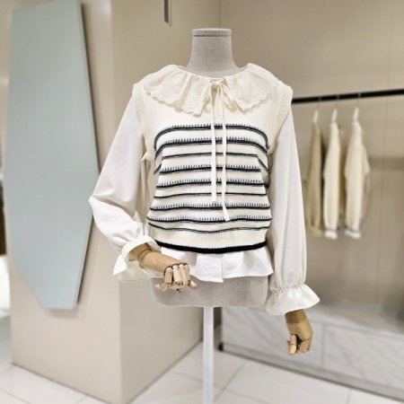 니트 조끼 세트 펀칭 블라우스