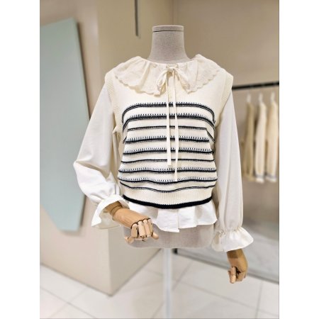 니트 조끼 세트 펀칭 블라우스